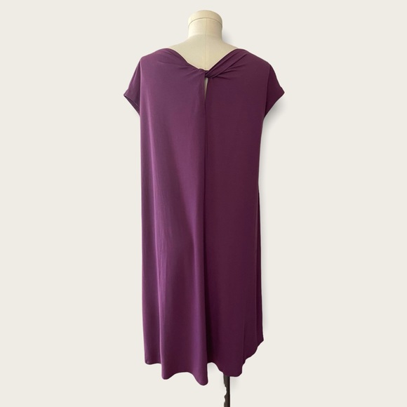Eileen Fisher Curan Purple Bateau Neckline Twist Back Jersey Dress Size Medium - Picture 6 of 12